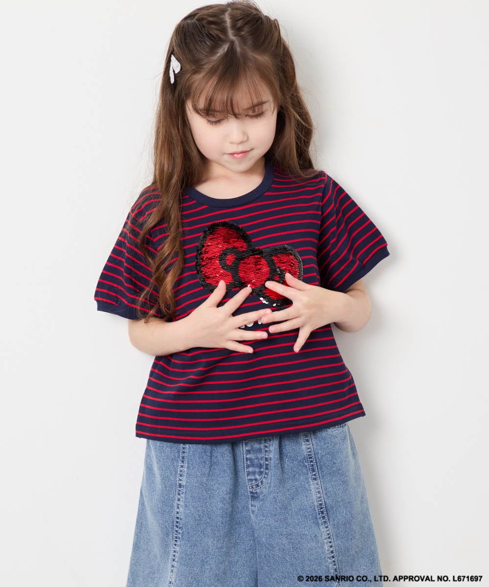 KJKHD85039 a.v.v KIDS(アー・ヴェ・ヴェ) [120-160]【サンリオ/ママとお揃いコーデが叶う】ハローキティTシャツ ネイビー