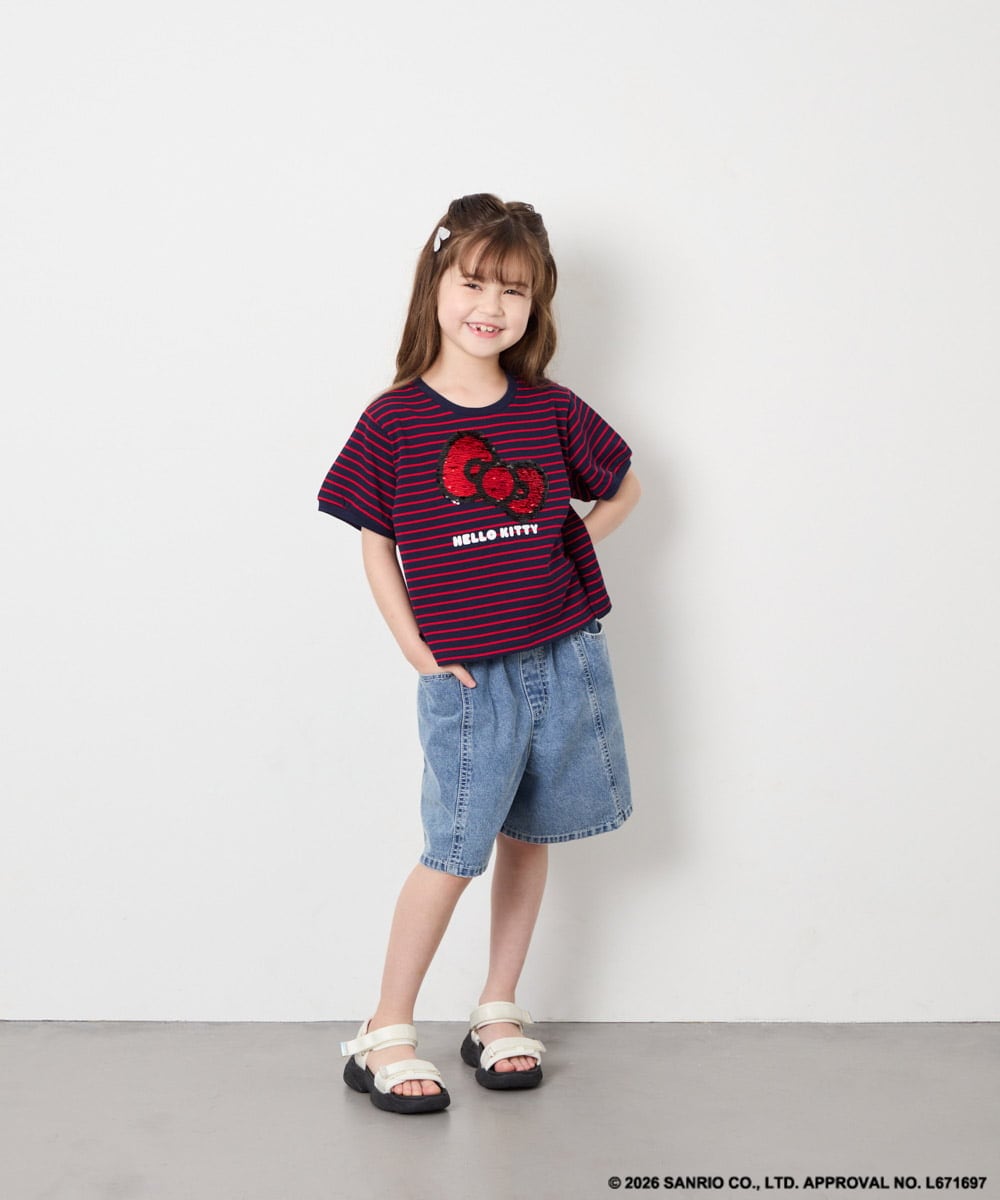 KJKHD85039 a.v.v KIDS(アー・ヴェ・ヴェ) [120-160]【サンリオ/ママとお揃いコーデが叶う】ハローキティTシャツ ネイビー