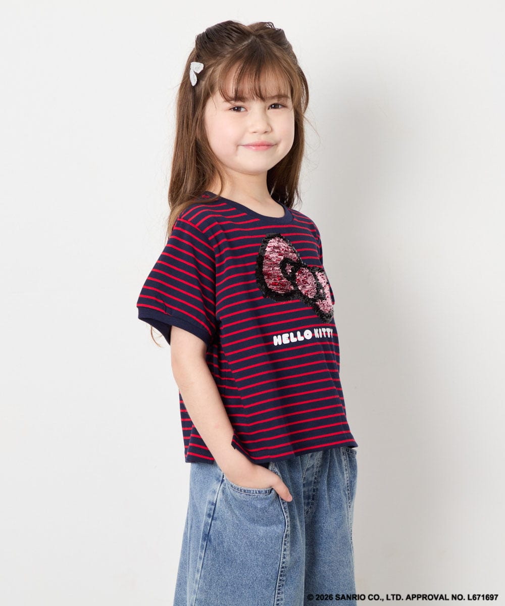 KJKHD85039 a.v.v KIDS(アー・ヴェ・ヴェ) [120-160]【サンリオ/ママとお揃いコーデが叶う】ハローキティTシャツ ネイビー