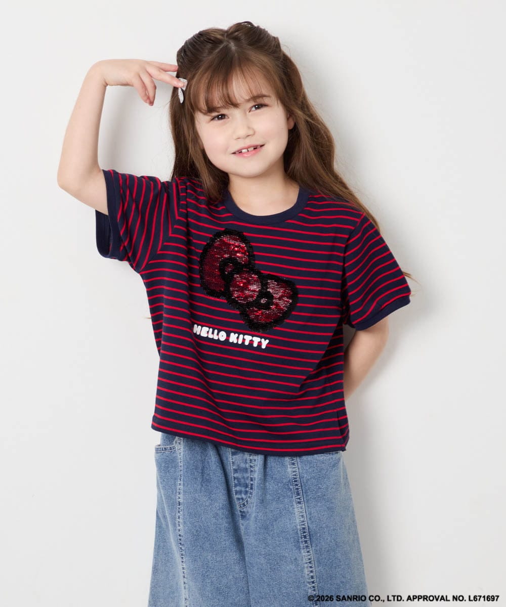 KJKHD85039 a.v.v KIDS(アー・ヴェ・ヴェ) [120-160]【サンリオ/ママとお揃いコーデが叶う】ハローキティTシャツ ネイビー