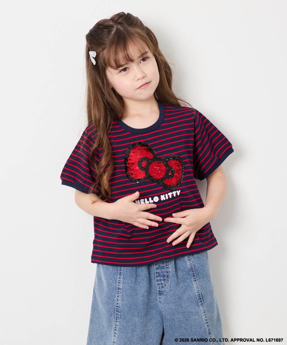 KJKHD85039 a.v.v KIDS(アー・ヴェ・ヴェ) [120-160]【サンリオ/ママとお揃いコーデが叶う】ハローキティTシャツ ネイビー