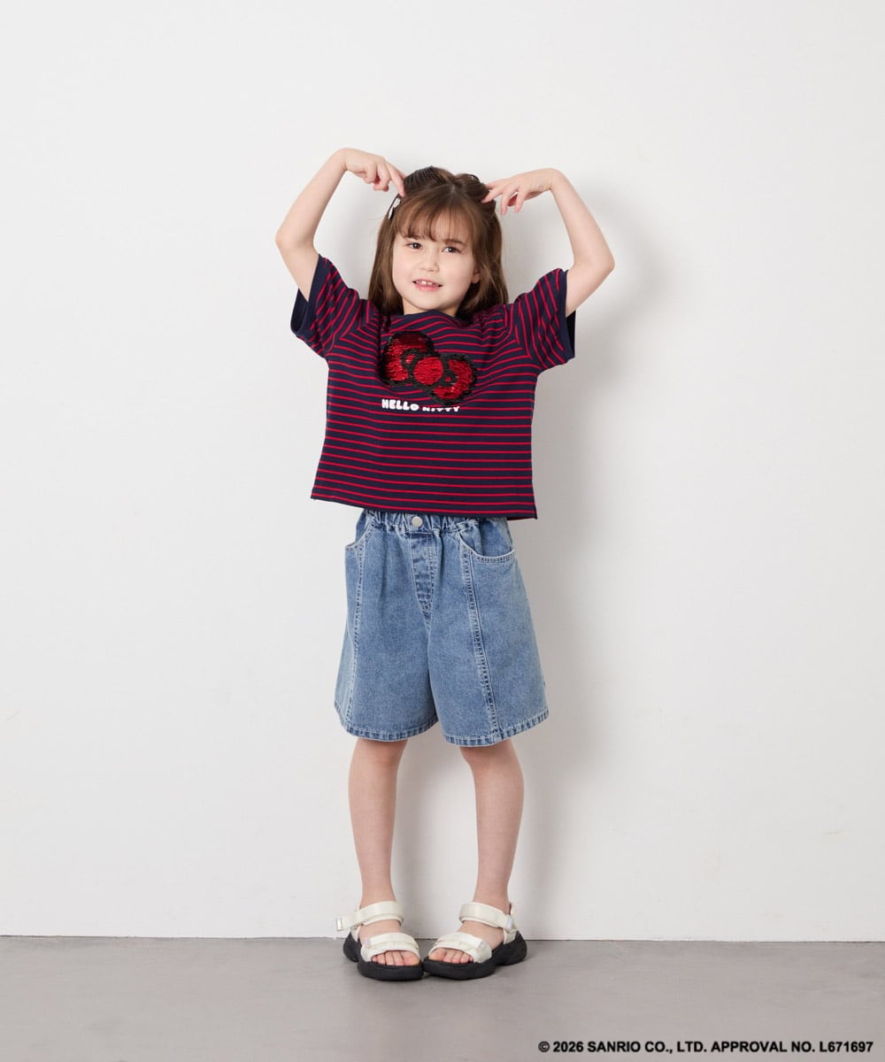 KJKHD85039 a.v.v KIDS(アー・ヴェ・ヴェ) [120-160]【サンリオ/ママとお揃いコーデが叶う】ハローキティTシャツ ネイビー