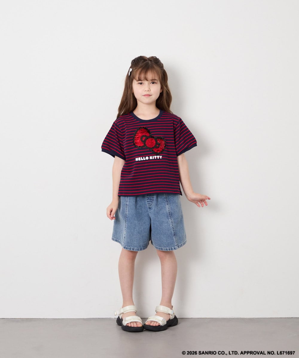 KJKHD85039 a.v.v KIDS(アー・ヴェ・ヴェ) [120-160]【サンリオ/ママとお揃いコーデが叶う】ハローキティTシャツ ネイビー