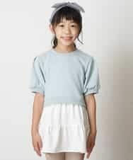 KJKHM11024 a.v.v KIDS(アー・ヴェ・ヴェ) [100-130]バックスリット裾ティアードドッキングカットソー ライトブルー
