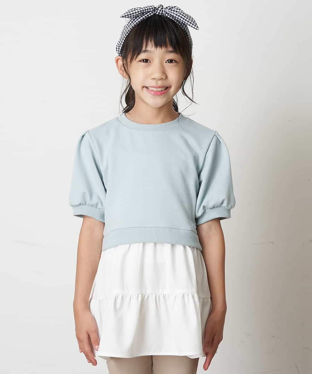 KJKHM11024 a.v.v KIDS(アー・ヴェ・ヴェ) [100-130]バックスリット裾ティアードドッキングカットソー ライトブルー
