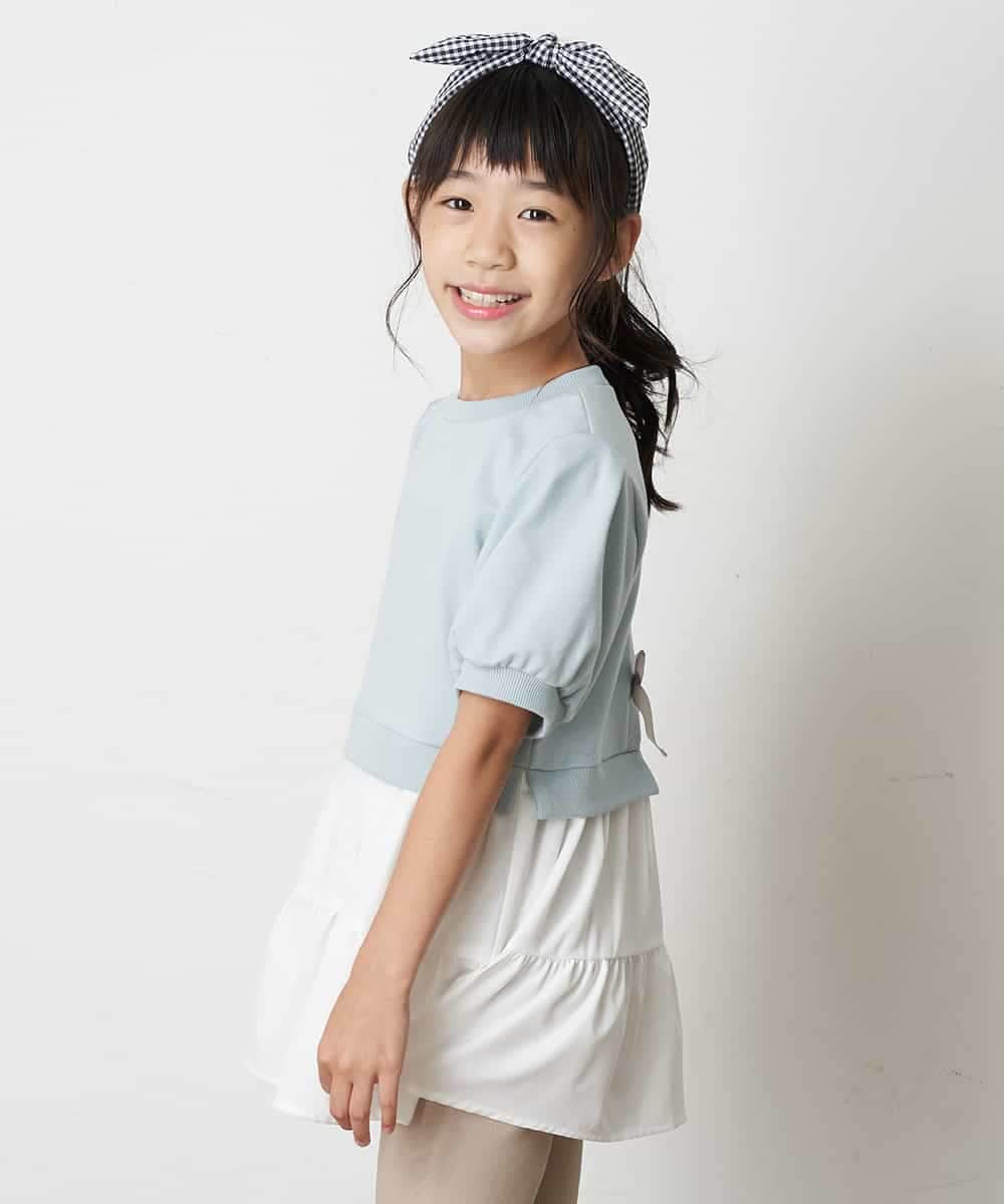 KJKHM11024 a.v.v KIDS(アー・ヴェ・ヴェ) [100-130]バックスリット裾ティアードドッキングカットソー ライトブルー