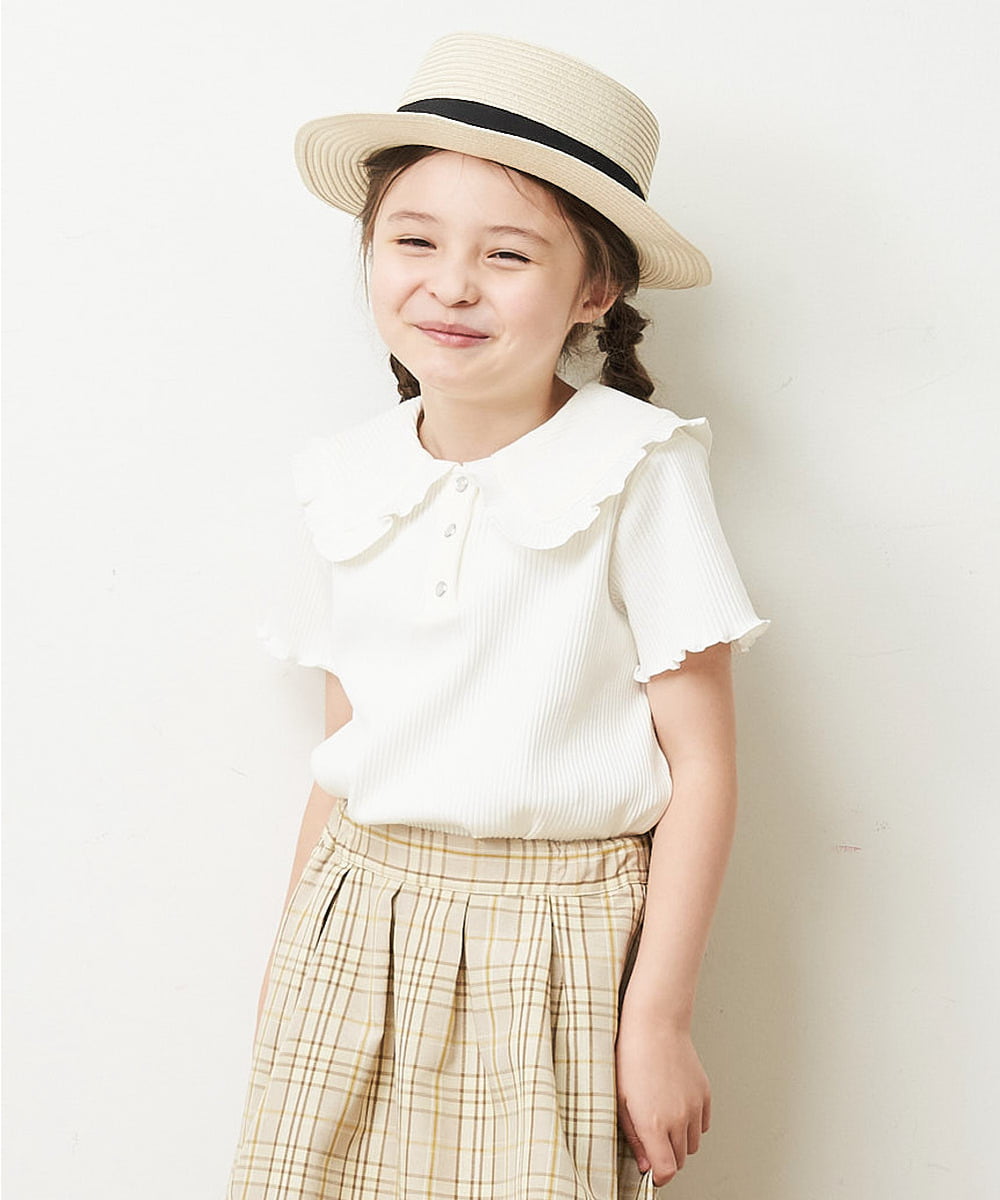 KJKHP22024 a.v.v KIDS(アー・ヴェ・ヴェ) [100-130]襟付きメローフリルカットソー ホワイト