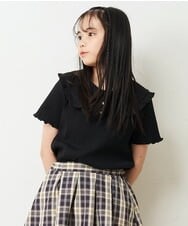 KJKHP22024 a.v.v KIDS(アー・ヴェ・ヴェ) [100-130]襟付きメローフリルカットソー ブラック