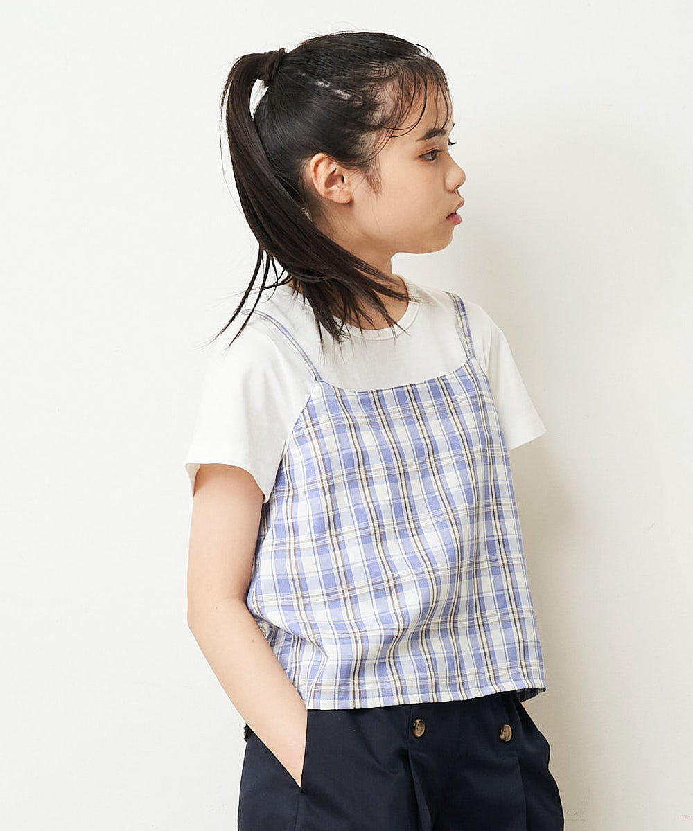 KJKHP26024 a.v.v KIDS(アー・ヴェ・ヴェ) [100-130]【セットアップ対応】チェックキャミソールドッキングカットソー グレンチェック