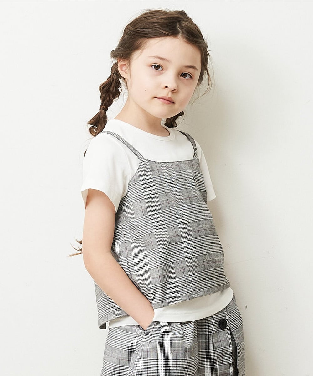 KJKHP26024 a.v.v KIDS(アー・ヴェ・ヴェ) [100-130]【セットアップ対応】チェックキャミソールドッキングカットソー グレンチェック