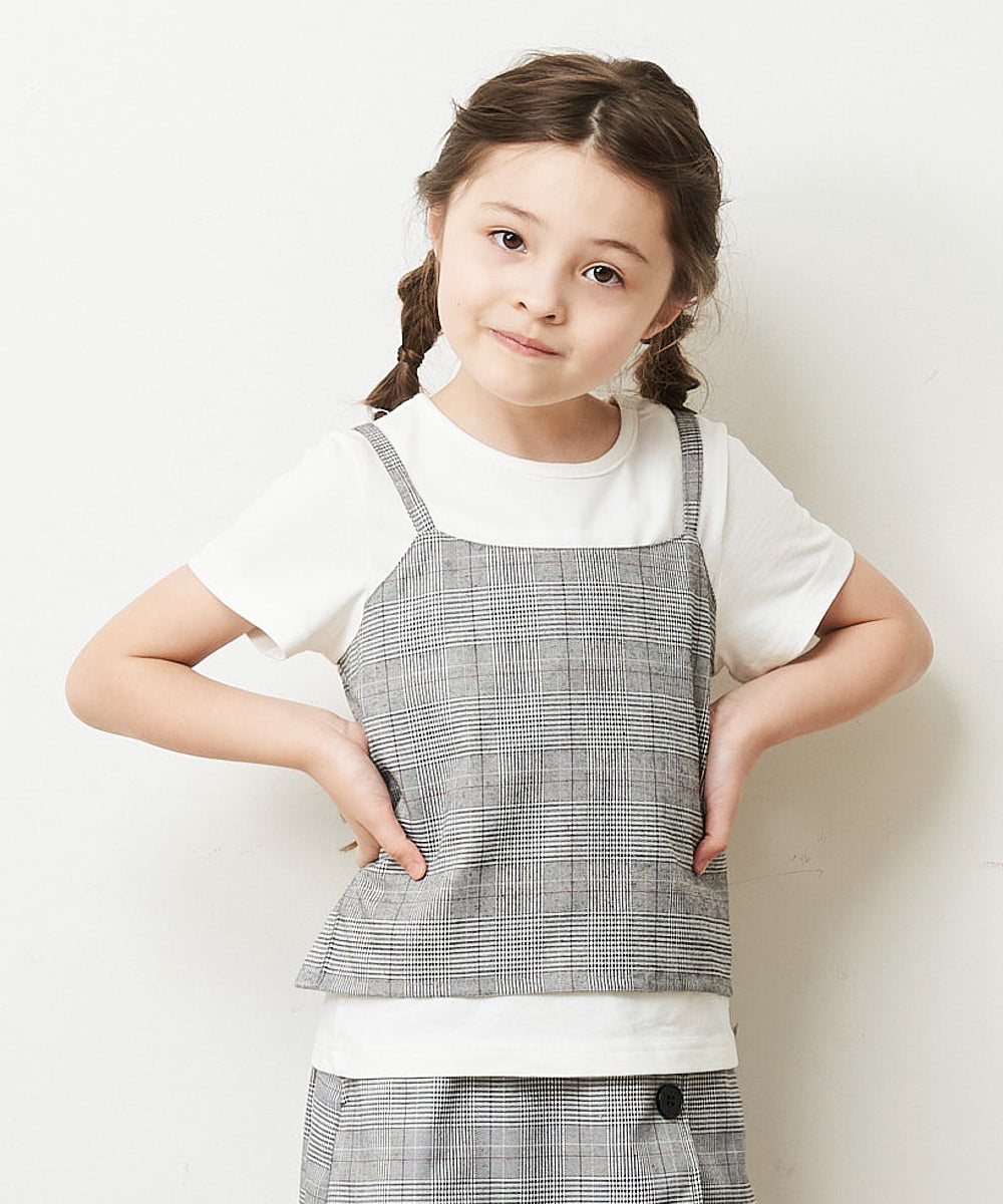 KJKHP26024 a.v.v KIDS(アー・ヴェ・ヴェ) [100-130]【セットアップ対応】チェックキャミソールドッキングカットソー グレンチェック