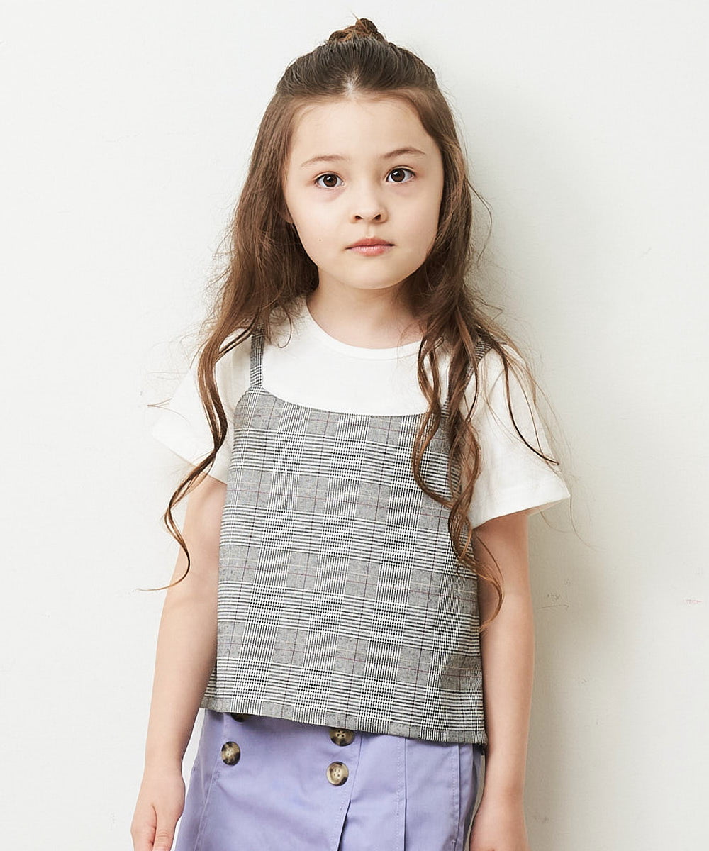 KJKHP26024 a.v.v KIDS(アー・ヴェ・ヴェ) [100-130]【セットアップ対応】チェックキャミソールドッキングカットソー グレンチェック