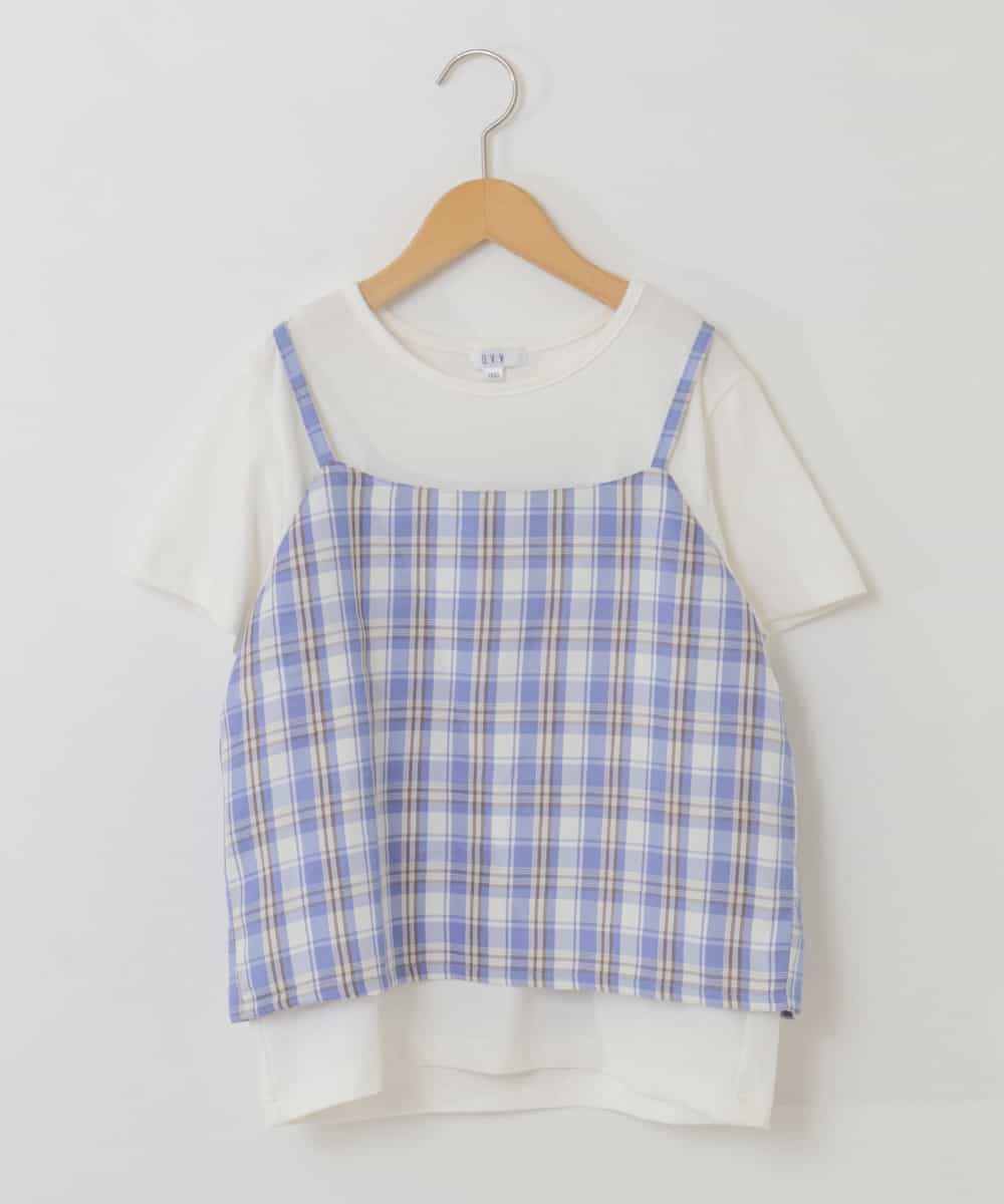 KJKHP26024 a.v.v KIDS(アー・ヴェ・ヴェ) [100-130]【セットアップ対応】チェックキャミソールドッキングカットソー ブルーチェック