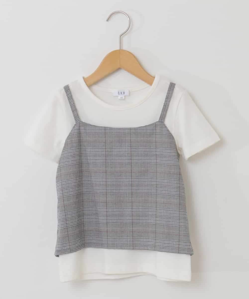 KJKHP26024 a.v.v KIDS(アー・ヴェ・ヴェ) [100-130]【セットアップ対応】チェックキャミソールドッキングカットソー グレンチェック
