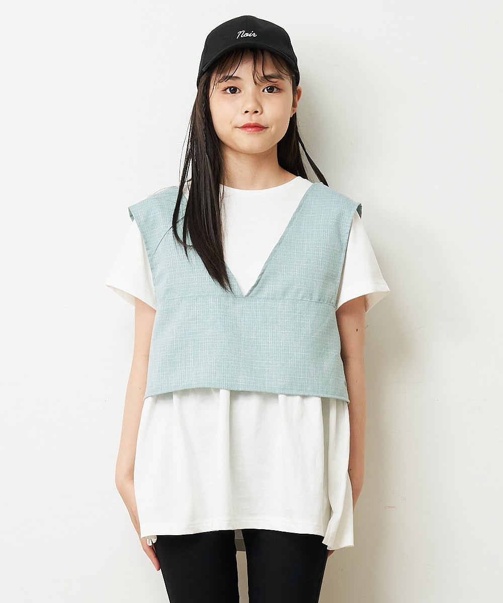 KJKHP27029 a.v.v KIDS(アー・ヴェ・ヴェ) [100-130]【2点セット/セットアップ対応】バックリボンビスチェカットソーセット ブルー