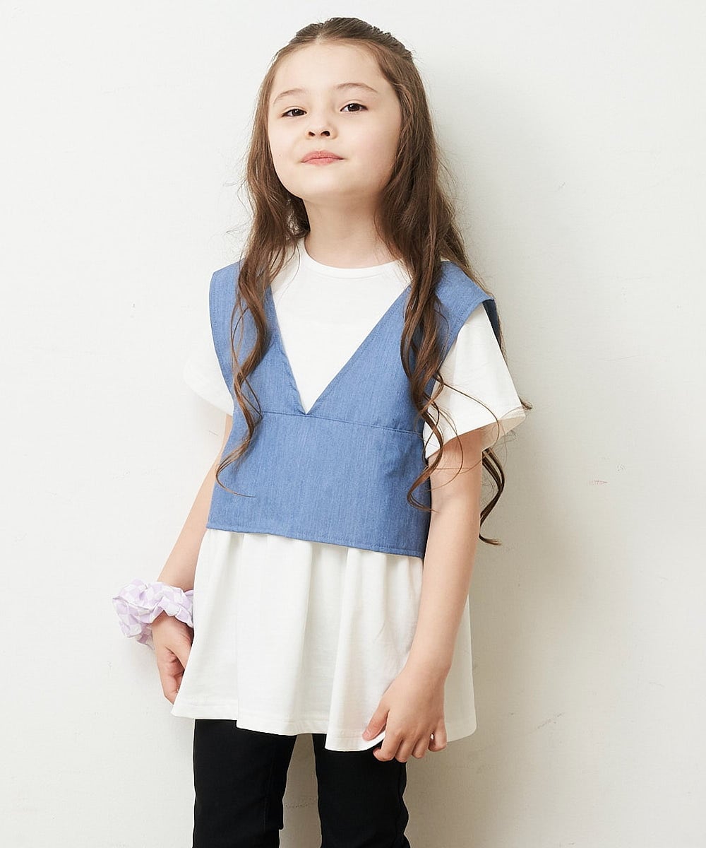 KJKHP27029 a.v.v KIDS(アー・ヴェ・ヴェ) [100-130]【2点セット/セットアップ対応】バックリボンビスチェカットソーセット ブルー