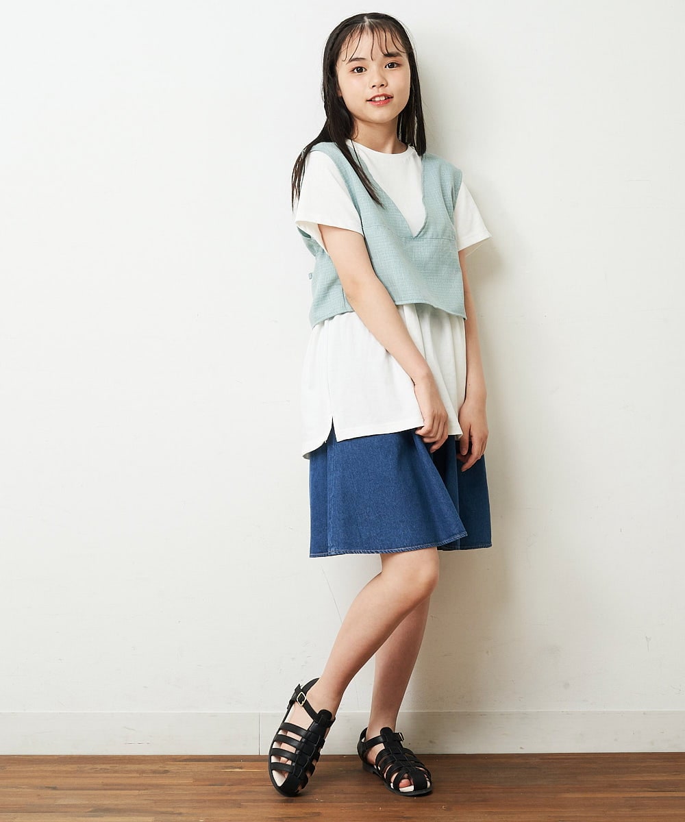 KJKHP27029 a.v.v KIDS(アー・ヴェ・ヴェ) [100-130]【2点セット/セットアップ対応】バックリボンビスチェカットソーセット ブルー