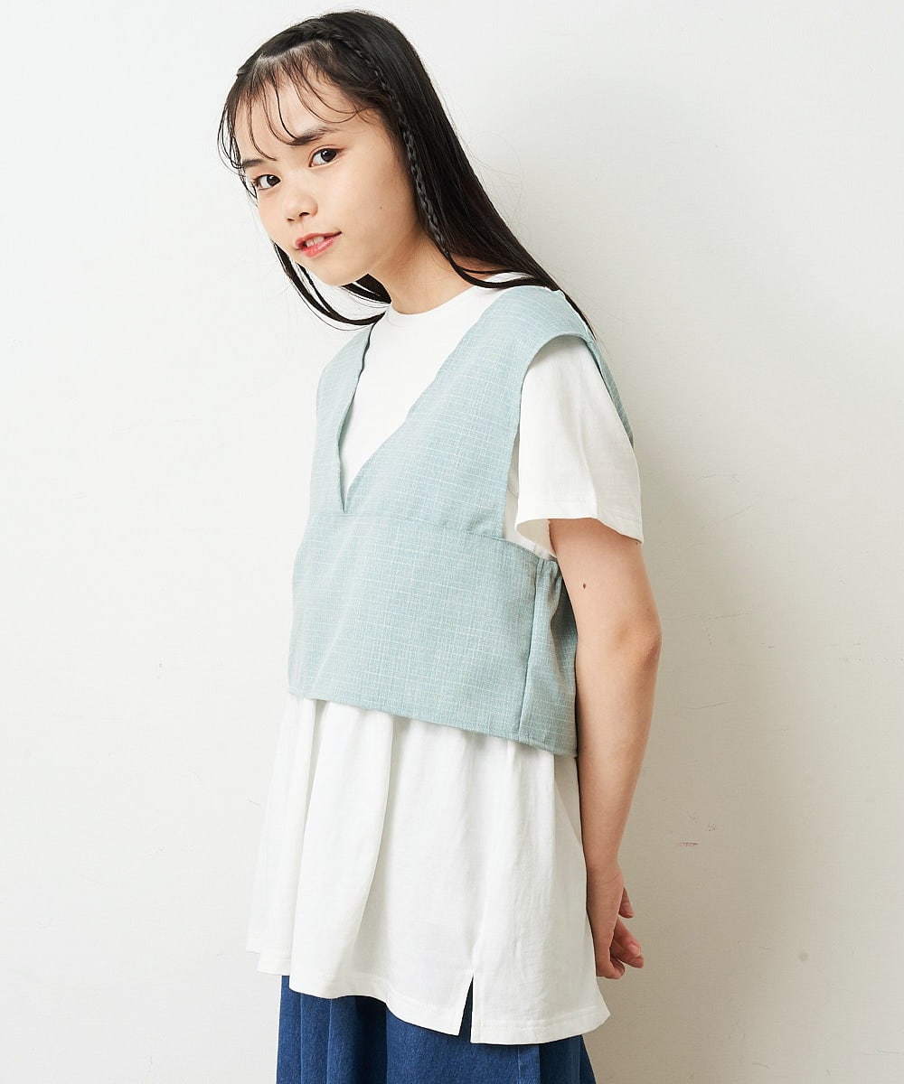 KJKHP27029 a.v.v KIDS(アー・ヴェ・ヴェ) [100-130]【2点セット/セットアップ対応】バックリボンビスチェカットソーセット ブルー