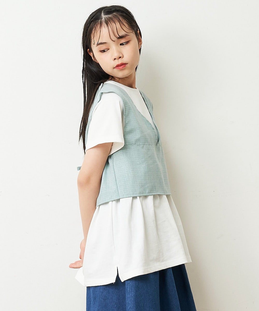 KJKHP27029 a.v.v KIDS(アー・ヴェ・ヴェ) [100-130]【2点セット/セットアップ対応】バックリボンビスチェカットソーセット ブルー