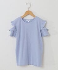 KJKHP30019 a.v.v KIDS(アー・ヴェ・ヴェ) [100-130]袖フリルテレコオープンショルダーTシャツ ライトブルー