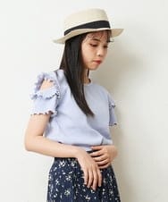 KJKHP30019 a.v.v KIDS(アー・ヴェ・ヴェ) [100-130]袖フリルテレコオープンショルダーTシャツ ライトブルー