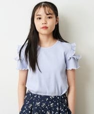 KJKHP30019 a.v.v KIDS(アー・ヴェ・ヴェ) [100-130]袖フリルテレコオープンショルダーTシャツ ホワイト