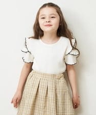 KJKHP30019 a.v.v KIDS(アー・ヴェ・ヴェ) [100-130]袖フリルテレコオープンショルダーTシャツ ホワイト