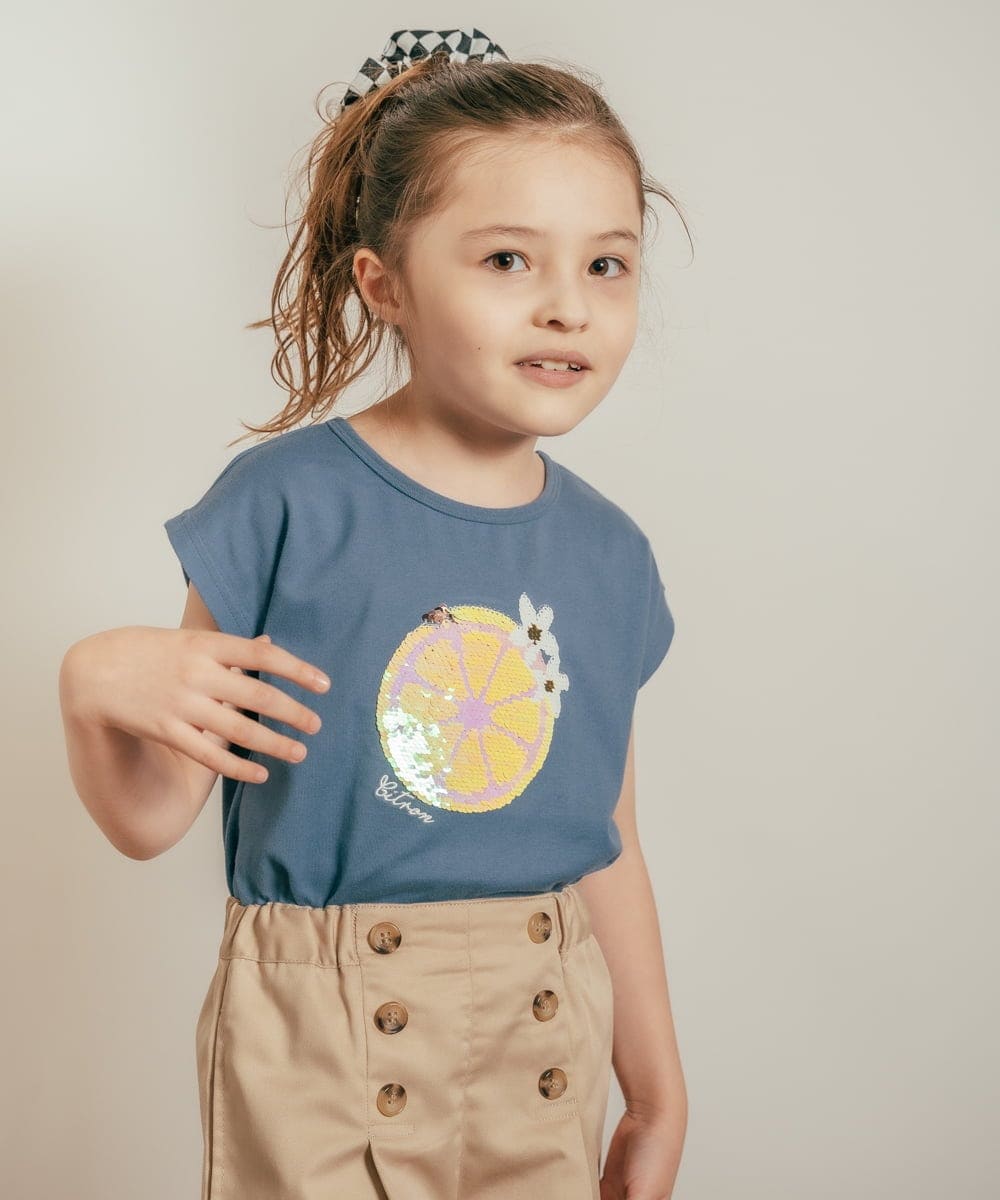 KJKHP60019 a.v.v KIDS(アー・ヴェ・ヴェ) [100-130]トゥインクルスパンコールTシャツ グリーン
