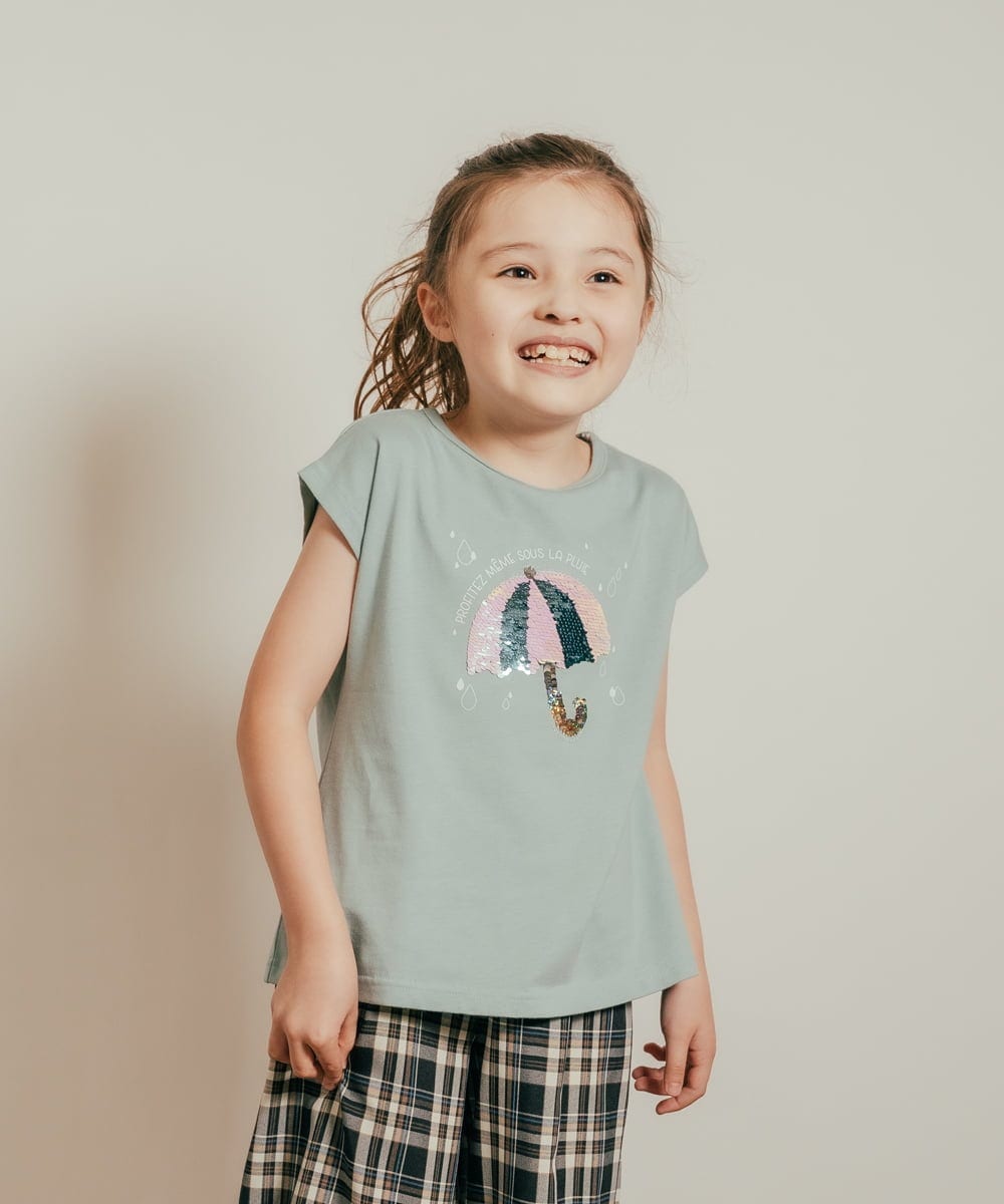 KJKHP60019 a.v.v KIDS(アー・ヴェ・ヴェ) [100-130]トゥインクルスパンコールTシャツ グリーン