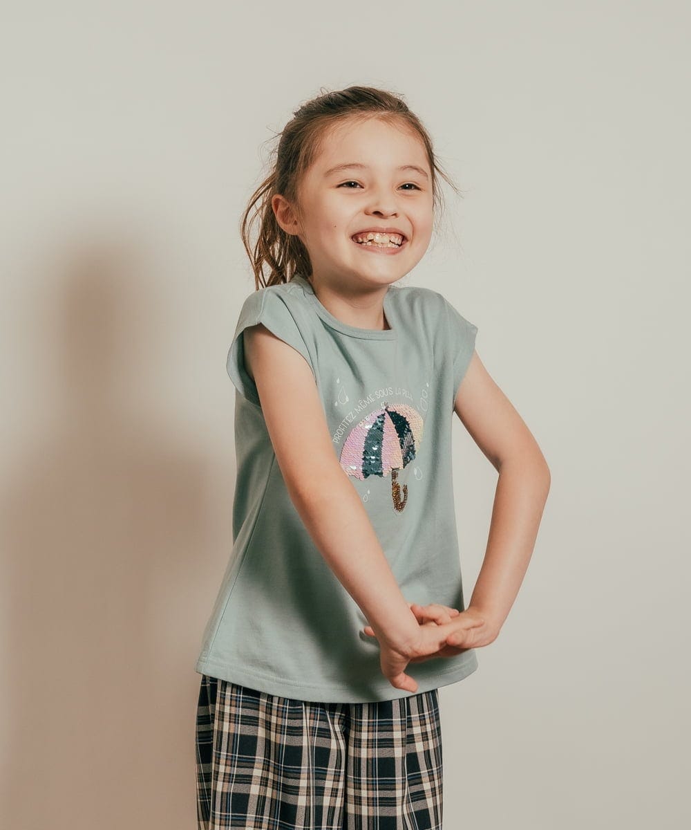 KJKHP60019 a.v.v KIDS(アー・ヴェ・ヴェ) [100-130]トゥインクルスパンコールTシャツ グリーン