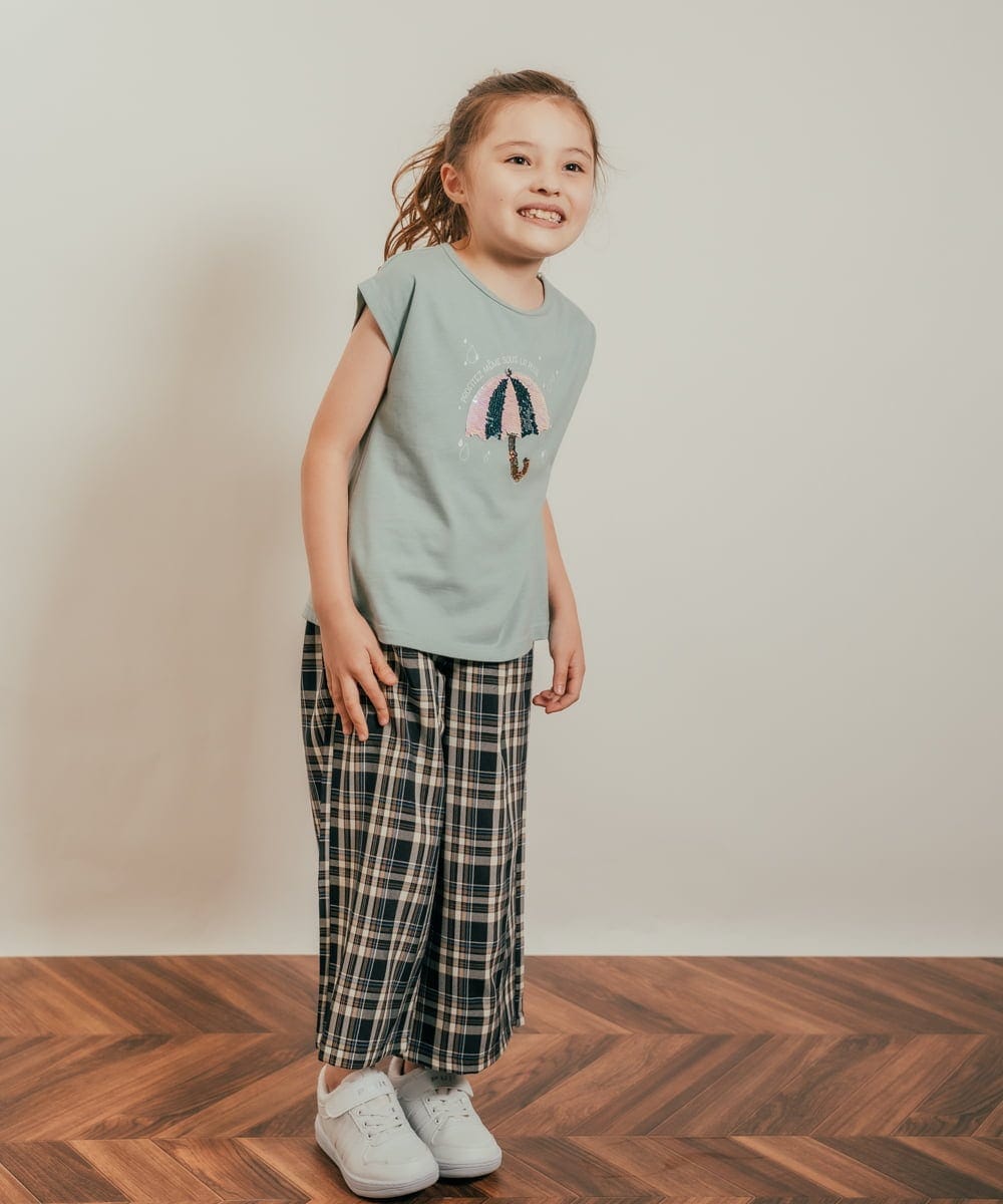 KJKHP60019 a.v.v KIDS(アー・ヴェ・ヴェ) [100-130]トゥインクルスパンコールTシャツ グリーン
