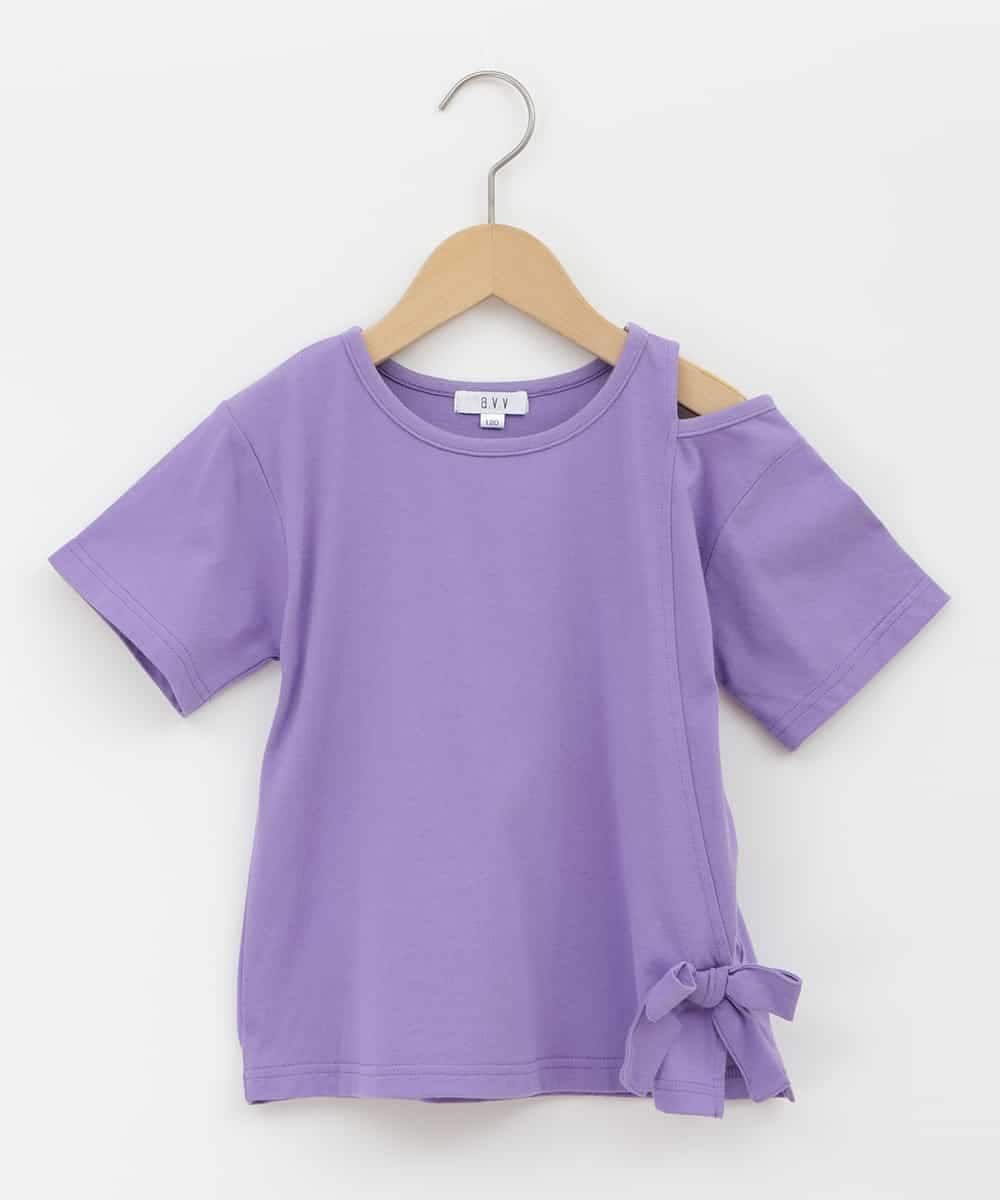 KJKHP64024 a.v.v KIDS(アー・ヴェ・ヴェ) [100-130]リボンデザイン肩あきTシャツ パープル