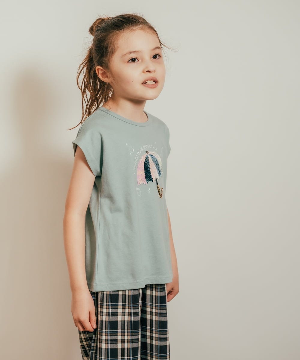 KJKHQ60024 a.v.v KIDS(アー・ヴェ・ヴェ) [140-150]トゥインクルスパンコールTシャツ アイボリー