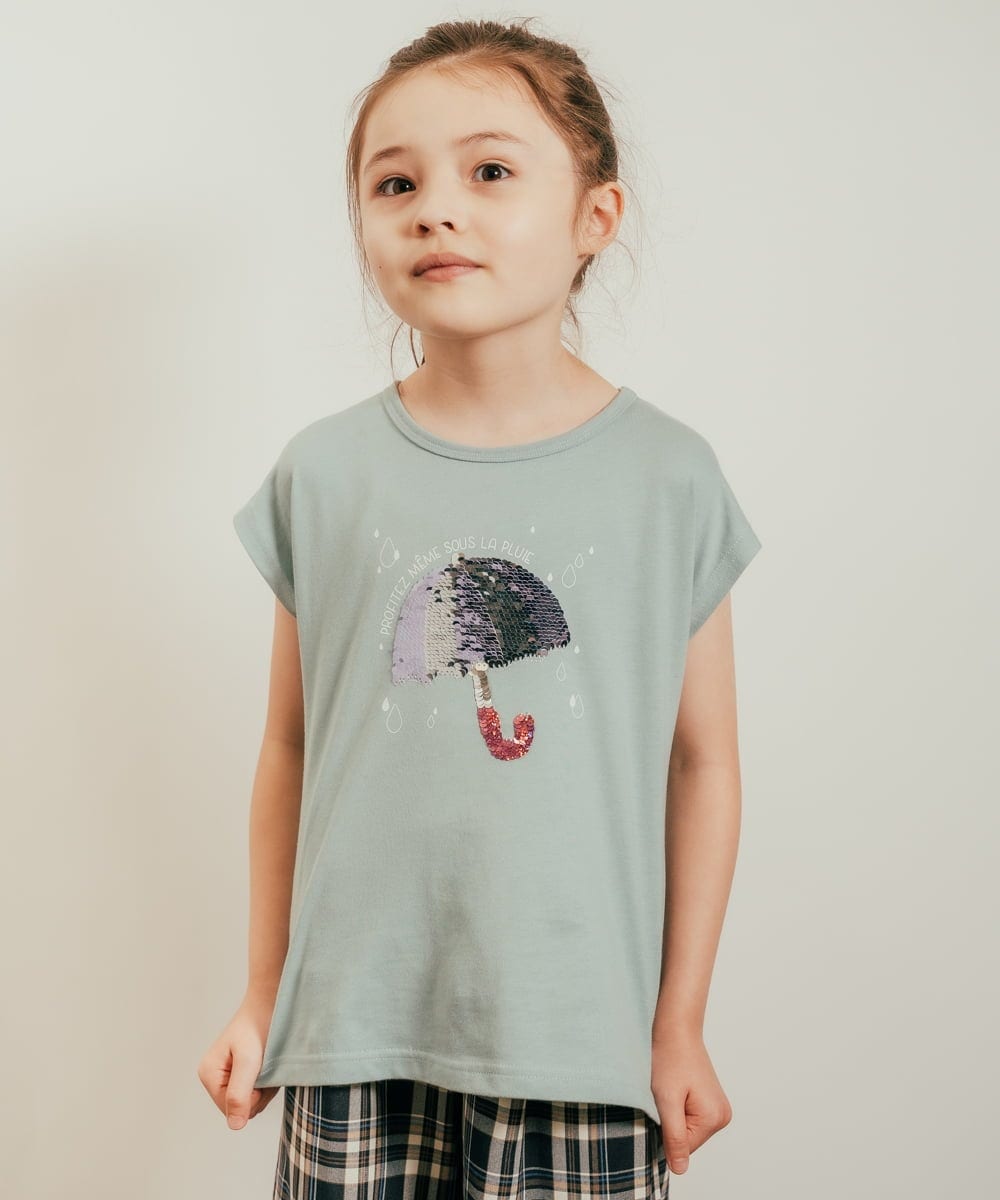 KJKHQ60024 a.v.v KIDS(アー・ヴェ・ヴェ) [140-150]トゥインクルスパンコールTシャツ アイボリー