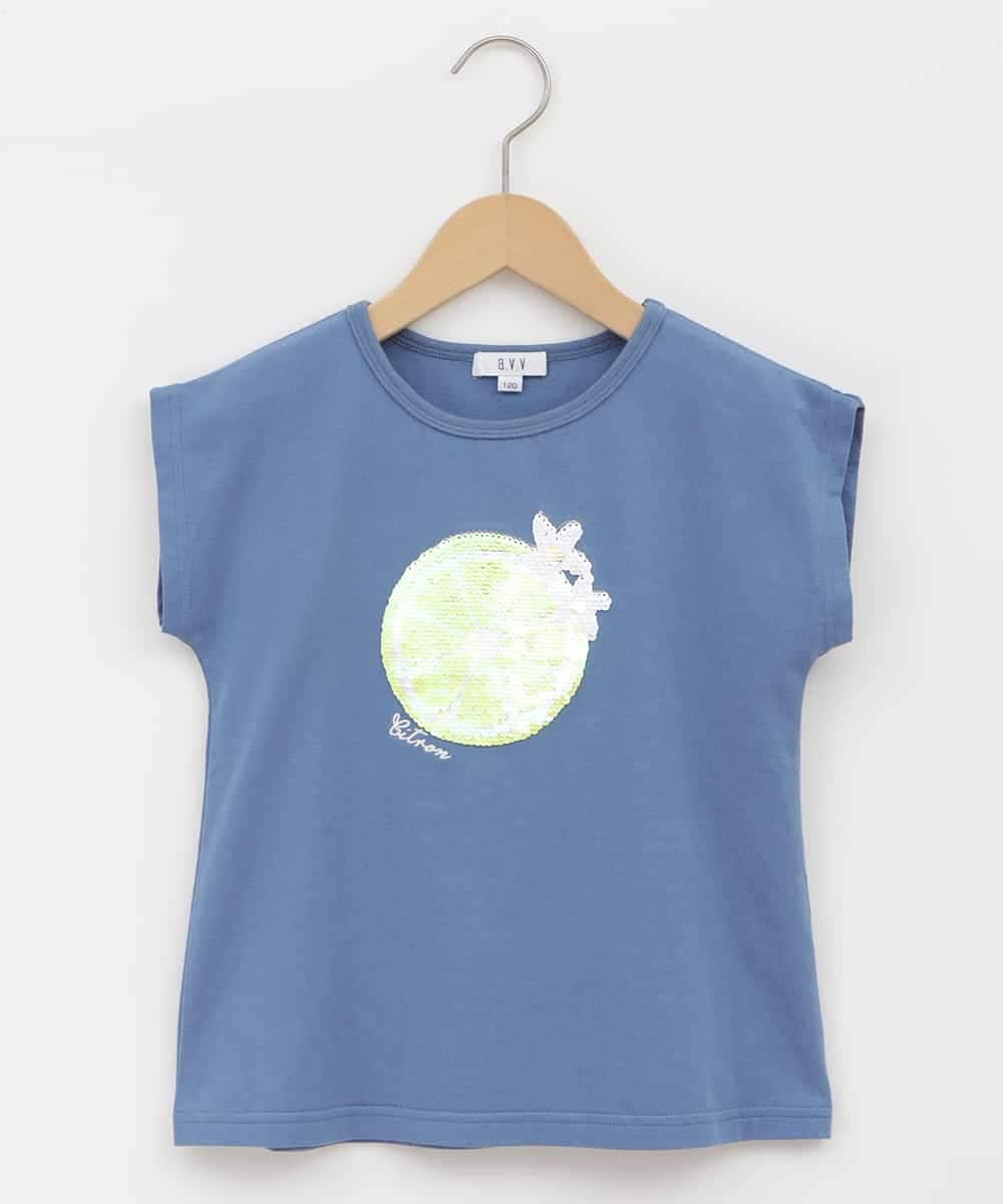 KJKHQ60024 a.v.v KIDS(アー・ヴェ・ヴェ) [140-150]トゥインクルスパンコールTシャツ ライトブルー