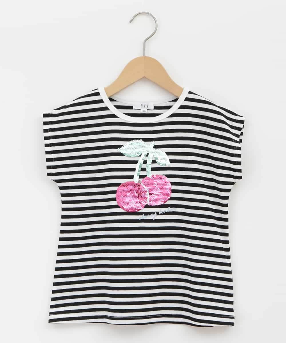 KJKHQ60024 a.v.v KIDS(アー・ヴェ・ヴェ) [140-150]トゥインクルスパンコールTシャツ アイボリー