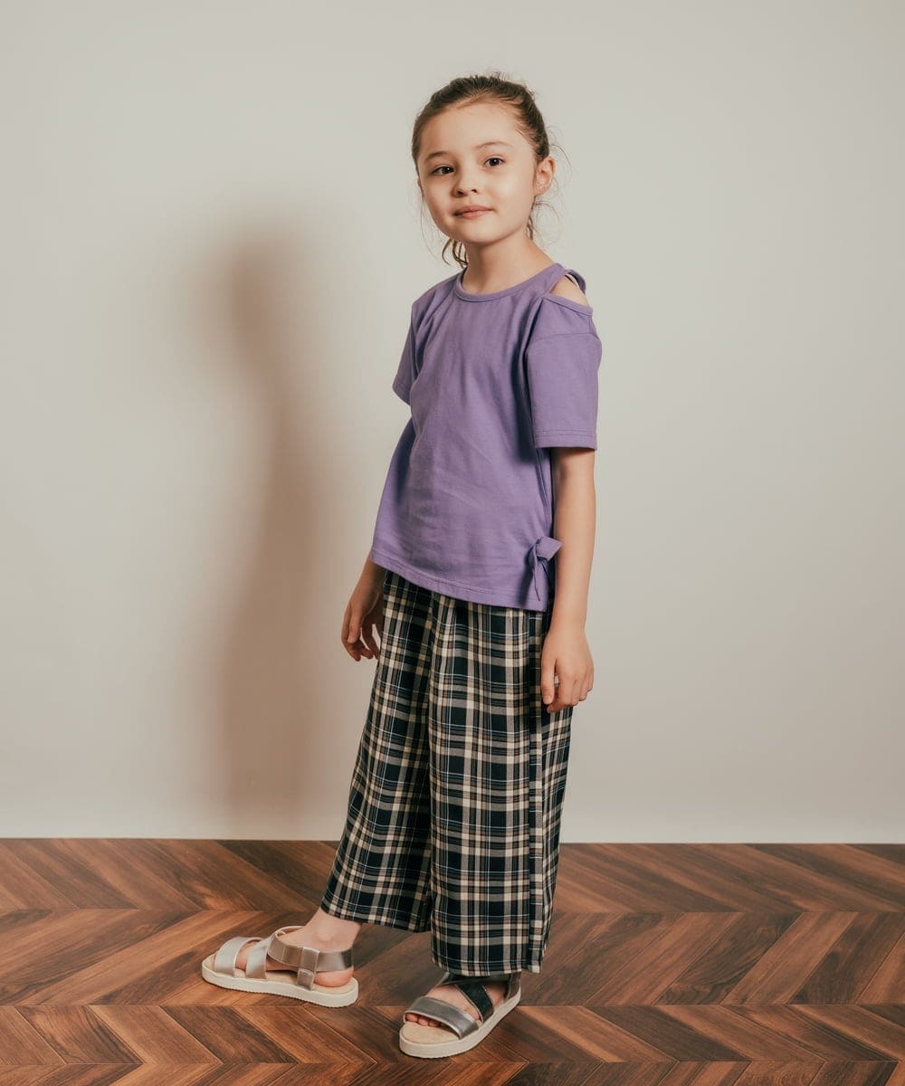 KJKHQ64029 a.v.v KIDS(アー・ヴェ・ヴェ) [140-150]リボンデザイン肩あきTシャツ パープル