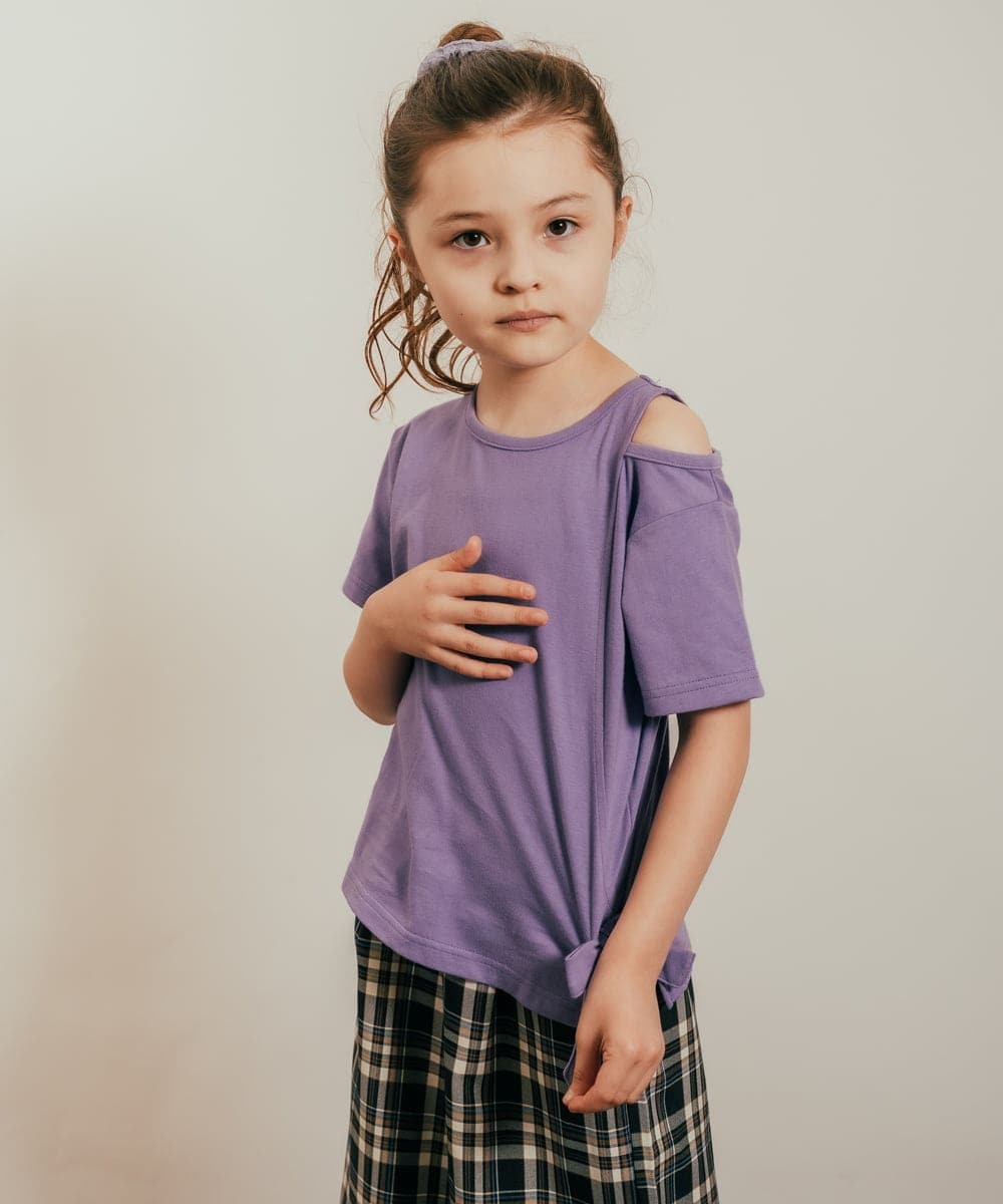 KJKHQ64029 a.v.v KIDS(アー・ヴェ・ヴェ) [140-150]リボンデザイン肩あきTシャツ パープル