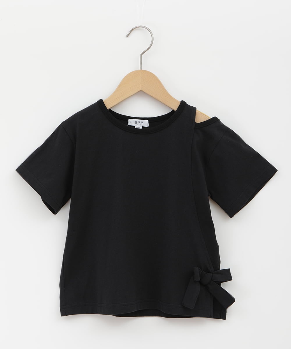 KJKHQ64029 a.v.v KIDS(アー・ヴェ・ヴェ) [140-150]リボンデザイン肩あきTシャツ パープル