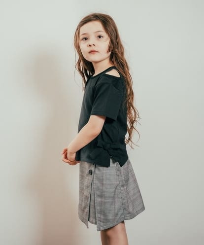 KJKHQ64029 a.v.v KIDS [140-150]リボンデザイン肩あきTシャツ
