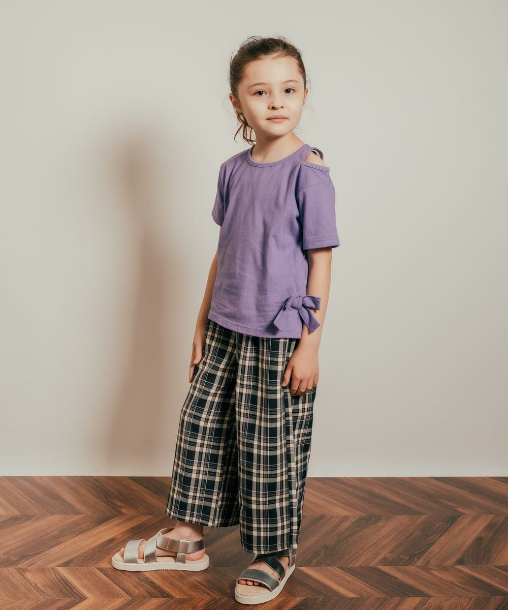KJKHR64034 a.v.v KIDS(アー・ヴェ・ヴェ) [160]リボンデザイン肩あきTシャツ パープル