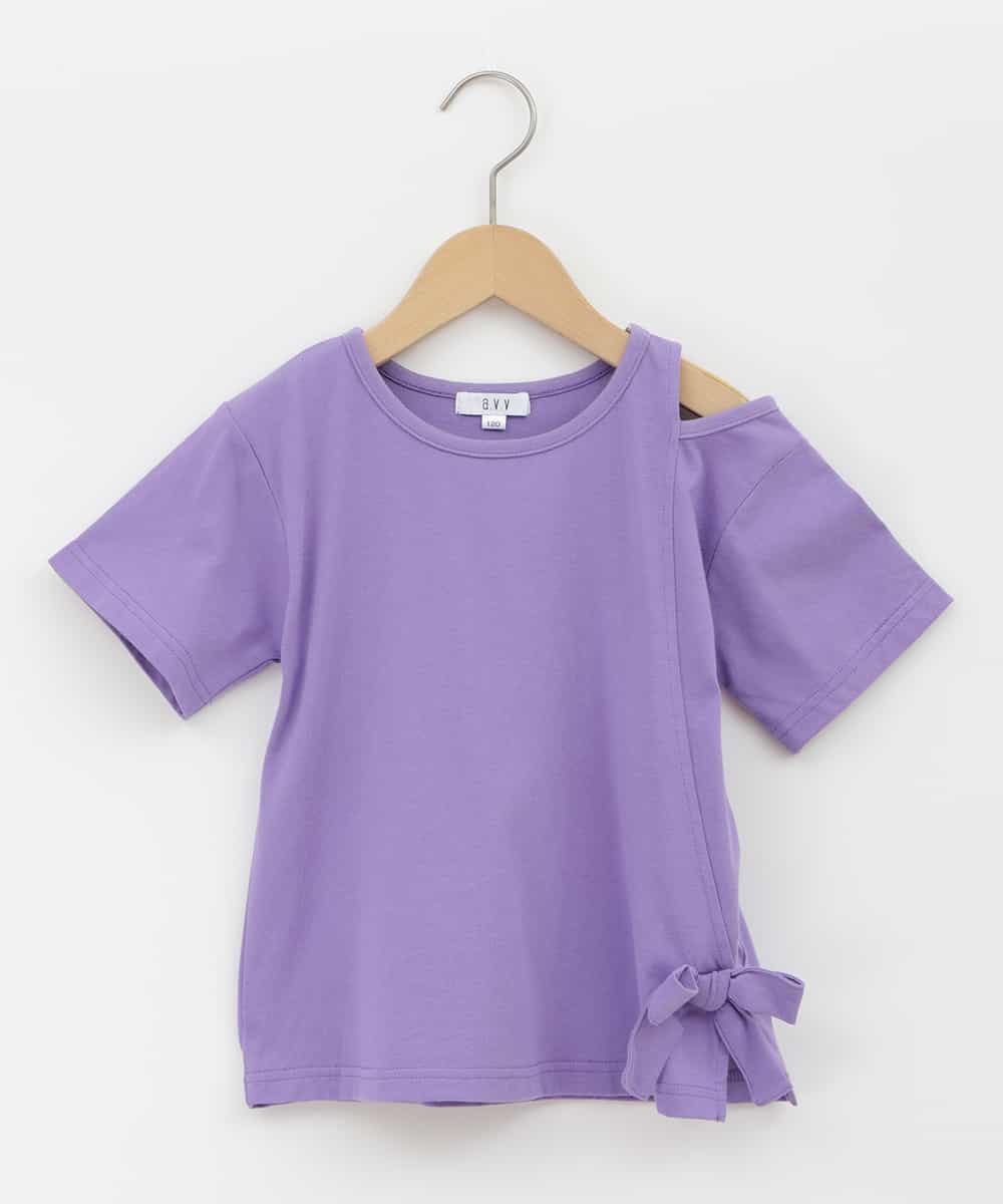 KJKHR64034 a.v.v KIDS(アー・ヴェ・ヴェ) [160]リボンデザイン肩あきTシャツ パープル
