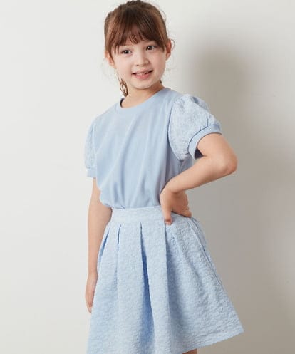 KJKHS20024 a.v.v KIDS [100-130]【セットアップ対応】パフスリーブ異素材Ｔシャツ