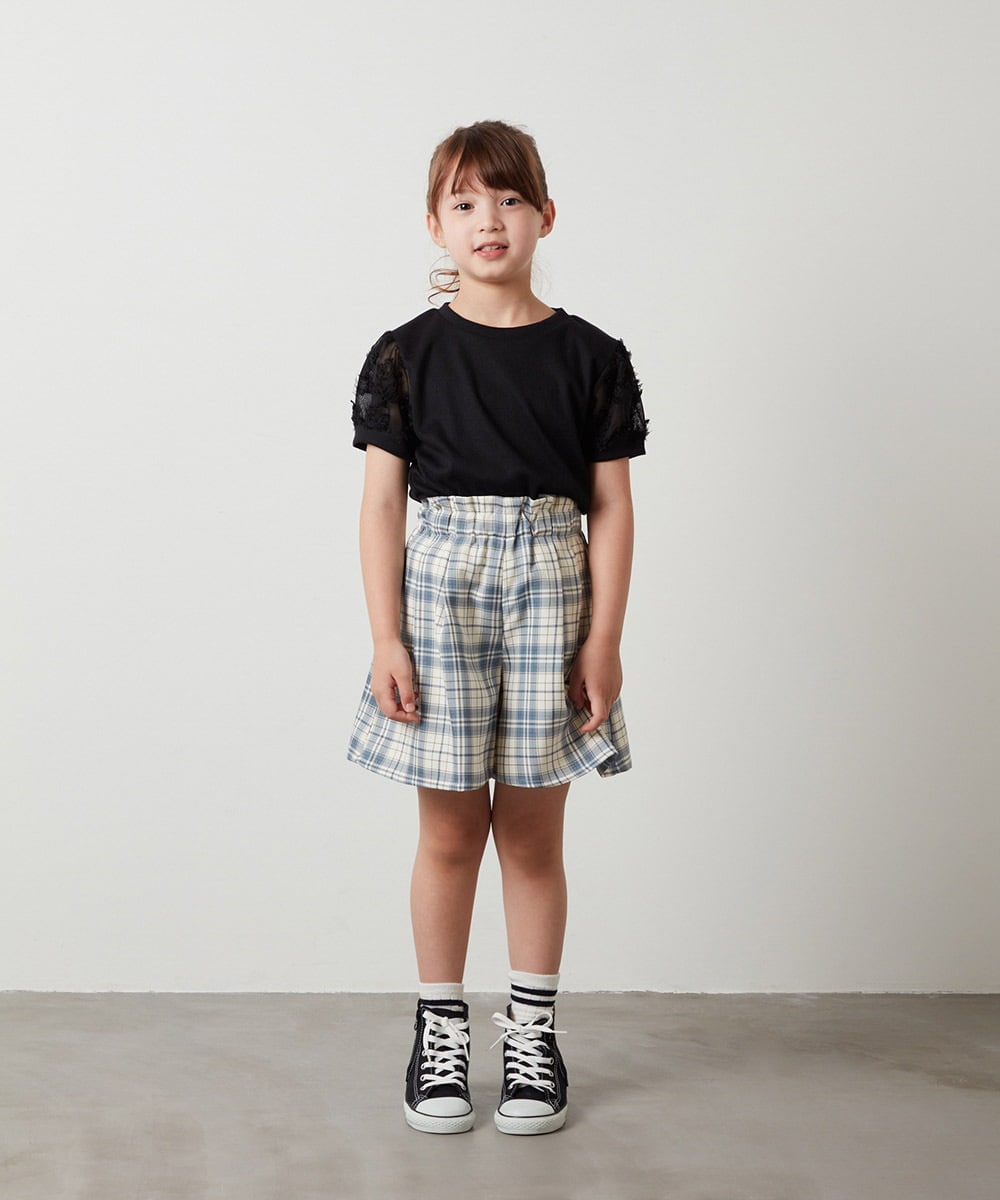 KJKHS20024 a.v.v KIDS(アー・ヴェ・ヴェ) [100-130]【セットアップ対応】パフスリーブ異素材Ｔシャツ ライトブルー