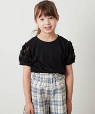 KJKHS20024 a.v.v KIDS(アー・ヴェ・ヴェ) [100-130]【セットアップ対応】パフスリーブ異素材Ｔシャツ ライトブルー