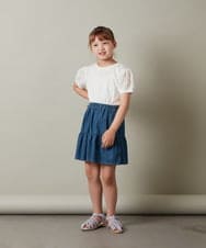 KJKHS20024 a.v.v KIDS(アー・ヴェ・ヴェ) [100-130]【セットアップ対応】パフスリーブ異素材Ｔシャツ ライトブルー