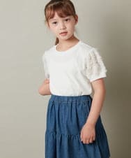 KJKHS20024 a.v.v KIDS(アー・ヴェ・ヴェ) [100-130]【セットアップ対応】パフスリーブ異素材Ｔシャツ ライトブルー