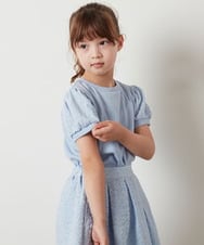 KJKHS20024 a.v.v KIDS(アー・ヴェ・ヴェ) [100-130]【セットアップ対応】パフスリーブ異素材Ｔシャツ ライトブルー