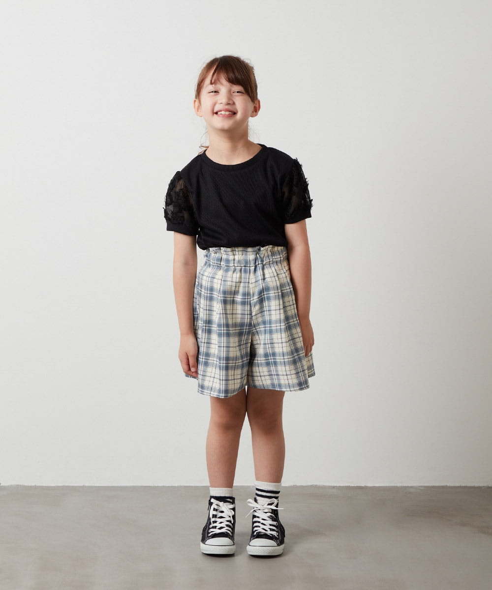 KJKHS20024 a.v.v KIDS(アー・ヴェ・ヴェ) [100-130]【セットアップ対応】パフスリーブ異素材Ｔシャツ ライトブルー