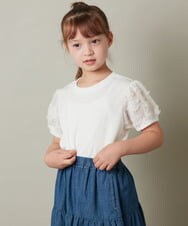 KJKHS20024 a.v.v KIDS(アー・ヴェ・ヴェ) [100-130]【セットアップ対応】パフスリーブ異素材Ｔシャツ ホワイト